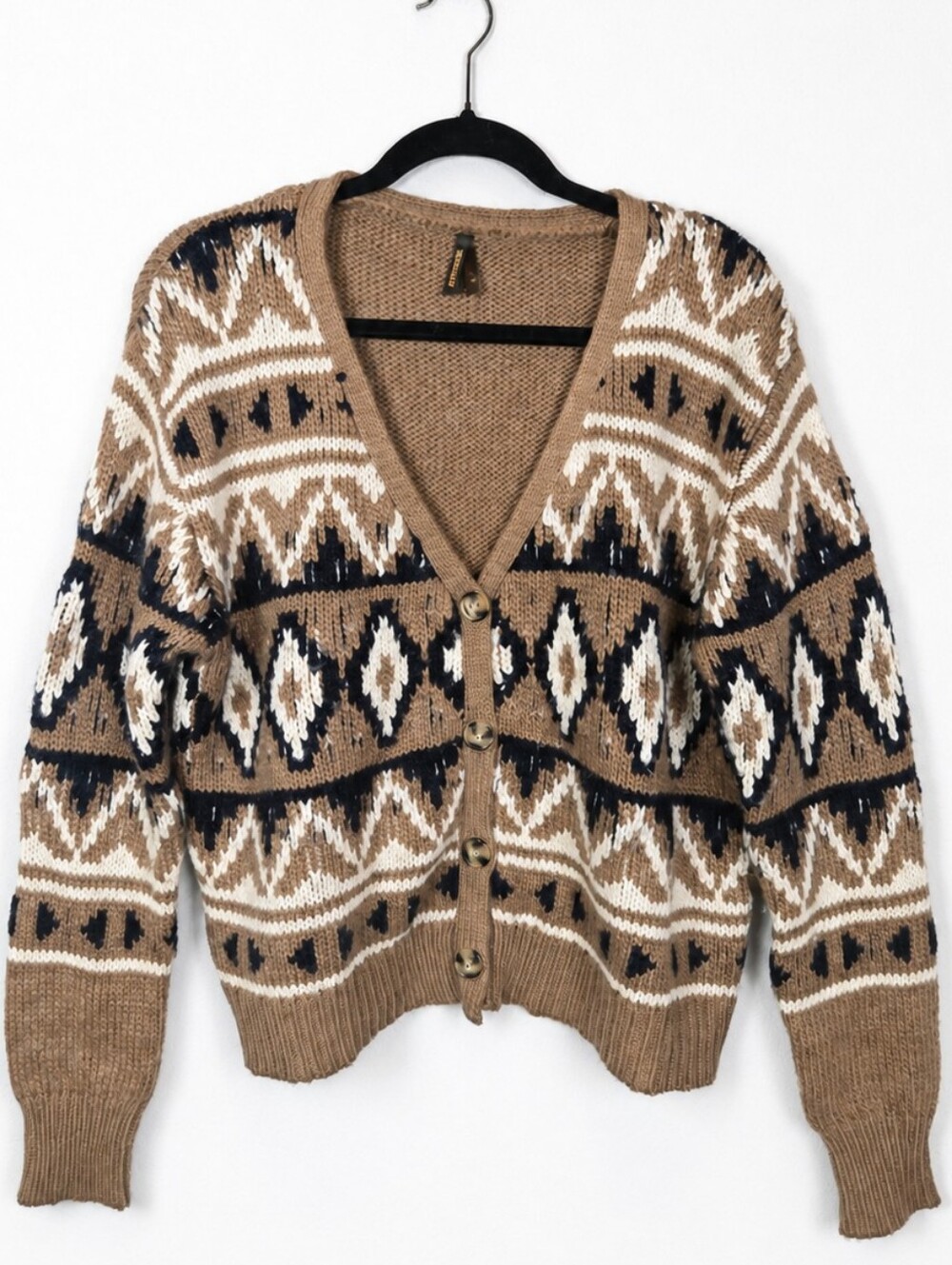 Stetson Fair Isle Alpaca Blend Cardigan Sweater Medium Western Nordic Boho